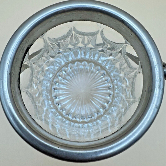 Mid Century Cut Glass Mini Ice Bucket Sugar Dish Chrome Rim and Handle 3” - Picture 4 of 5